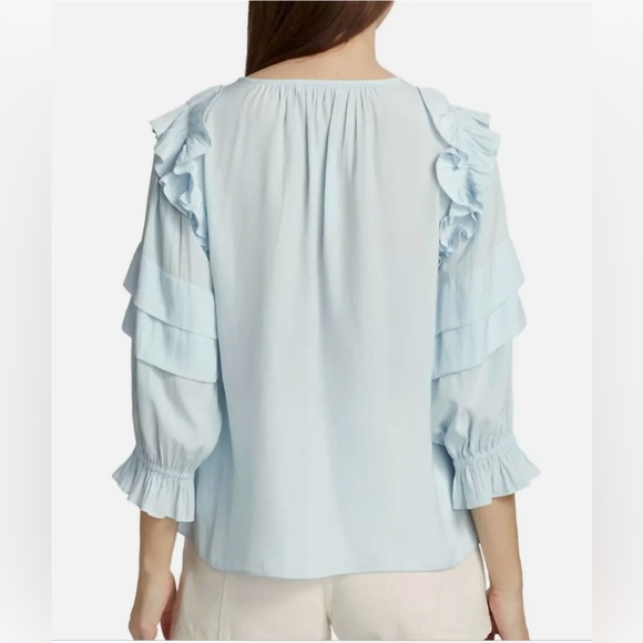 NWT Ramy Brook Women’s Samira Top Ruffled Crystal Blue Blouse Small Coquette - Picture 2 of 13